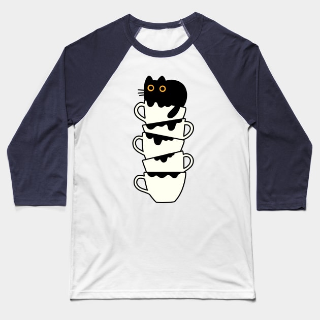 Black Coffee Cat Baseball T-Shirt by ppmid